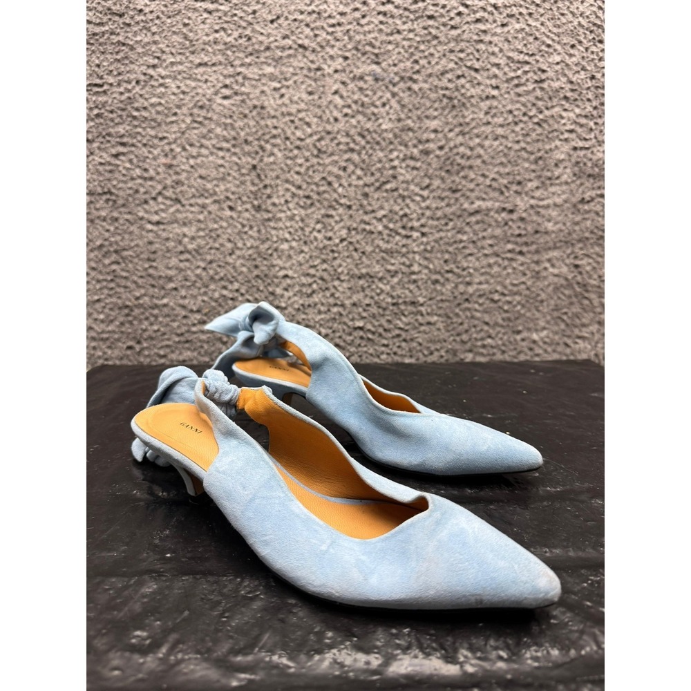Ganni Sabine Suede Pointed Toe Slingback Pumps Heels Blue Womens Size 37 EU
